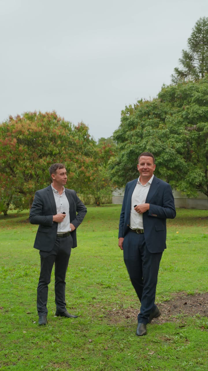 The finished reel for 72 Eudlo Road, Mooloolah Valley — the two agents walking the block