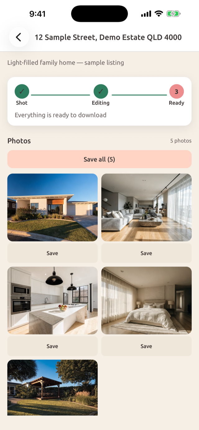 Phora app — photo grid for a single listing